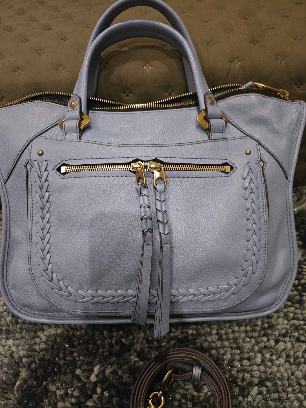 OryAny🪻Beautiful Women's Leather Satchel Handbag in Periwinkle Blue. EUC🪻